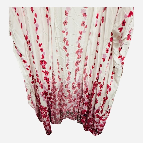 Umgee Cherry Blossom Short Sleeve Kimono Cover Up Lightweight White Pink M/L - Picture 3 of 5